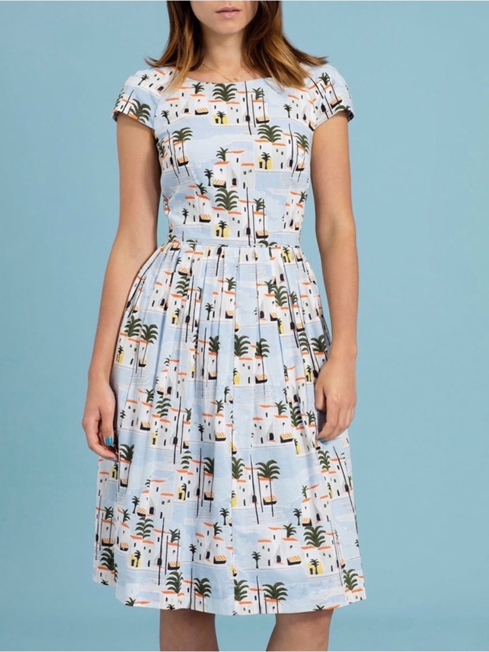 Modcloth Light Blue Palm & House Midi Dress